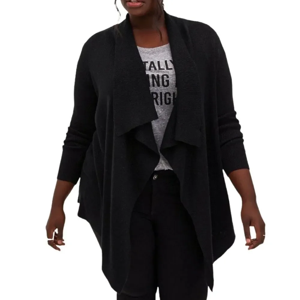 TORRIID Plusย Size Black Sparkly Drape Front Cardigan WithโOverlapping Layers 3X - Picture 4 of 14
